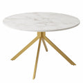 Mesa de comedor redonda de mármol sintético con patas metálicas doradas 120 cm