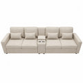 Sofá modular de poliéster beige de 4 plazas con portavasos