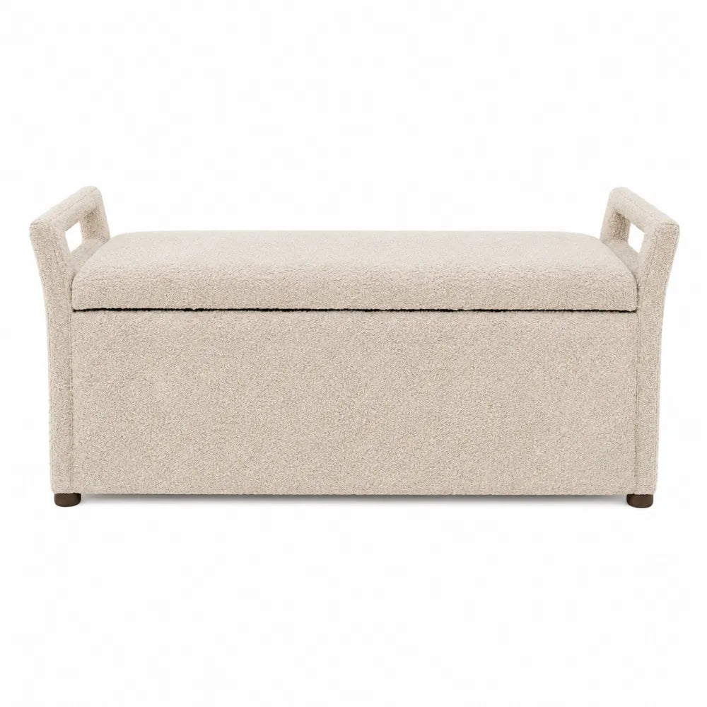 Banco de salón poliéster bouclé crema con almacenamiento 120x40x50 cm