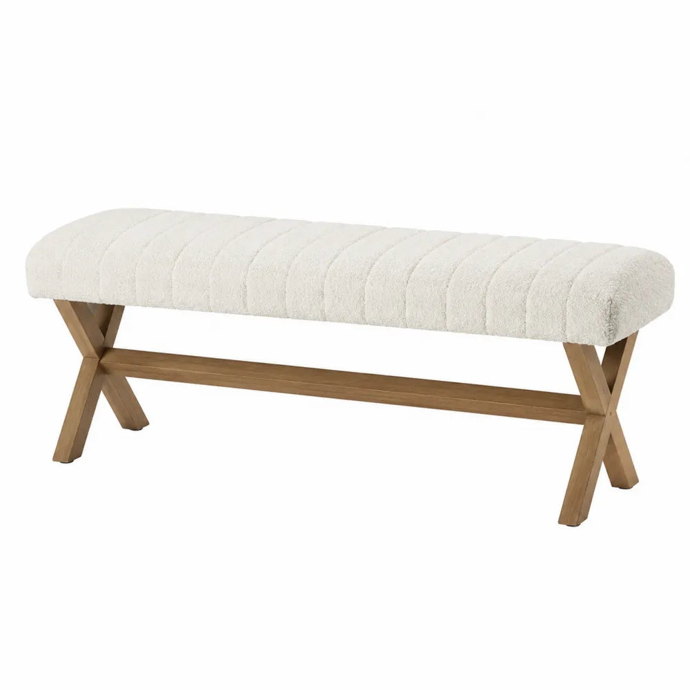 Banco de madera con tapizado de poliéster beige 120x45x40cm