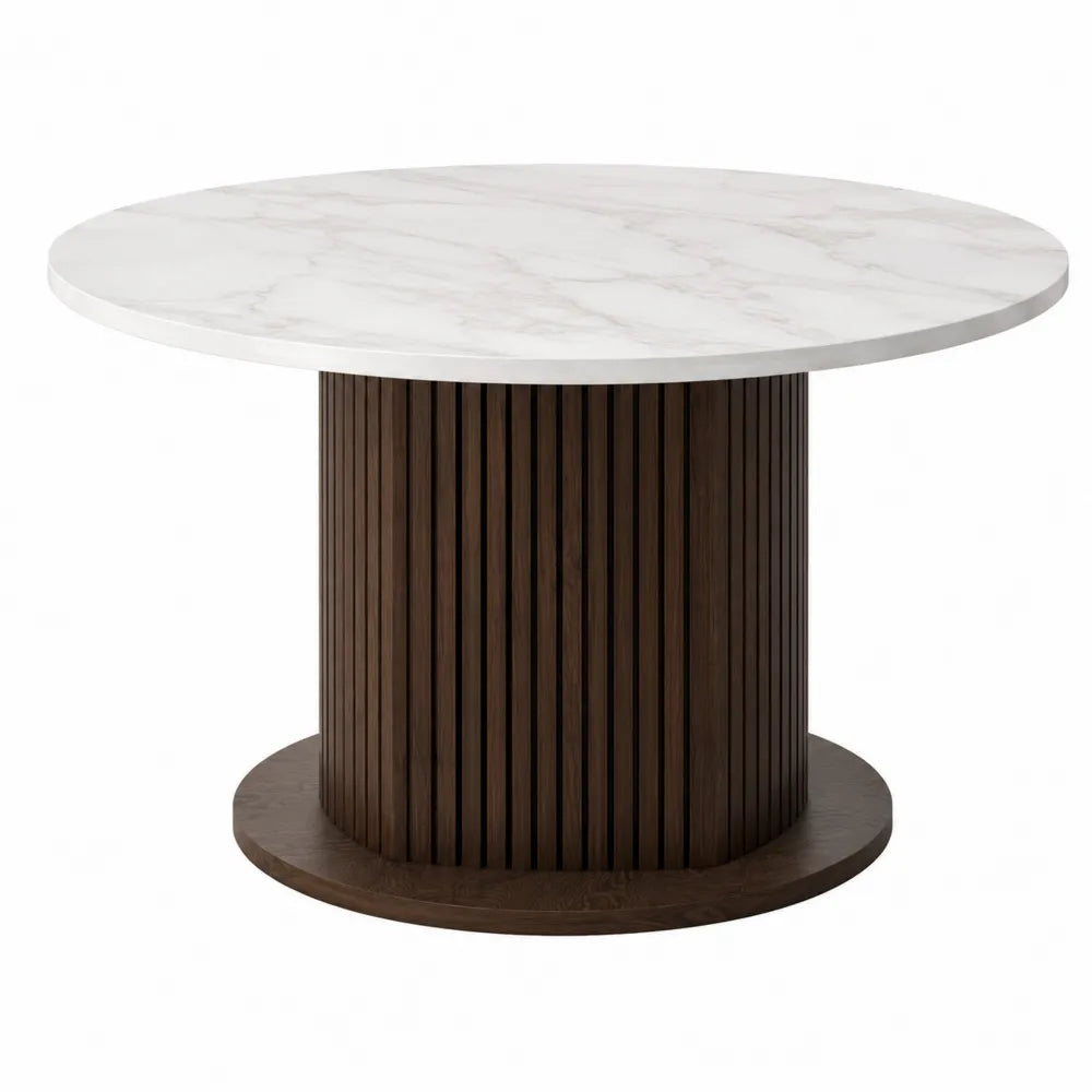 Mesa redonda de mármol y madera 120 cm