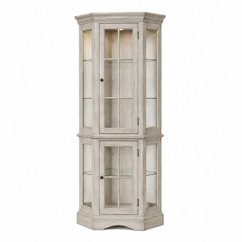 Vitrina de esquina de madera y vidrio templado, gris, 190 cm