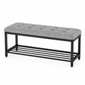 Banco de metal y tela gris con almacenamiento 100x40x45 cm
