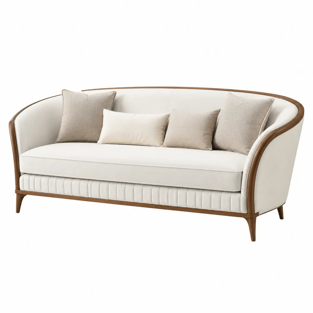 Sofá de 3 Plazas Beige de Tela y Madera