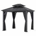 Pérgola de metal con techo de acero galvanizado y cortinas 300x300x270 cm