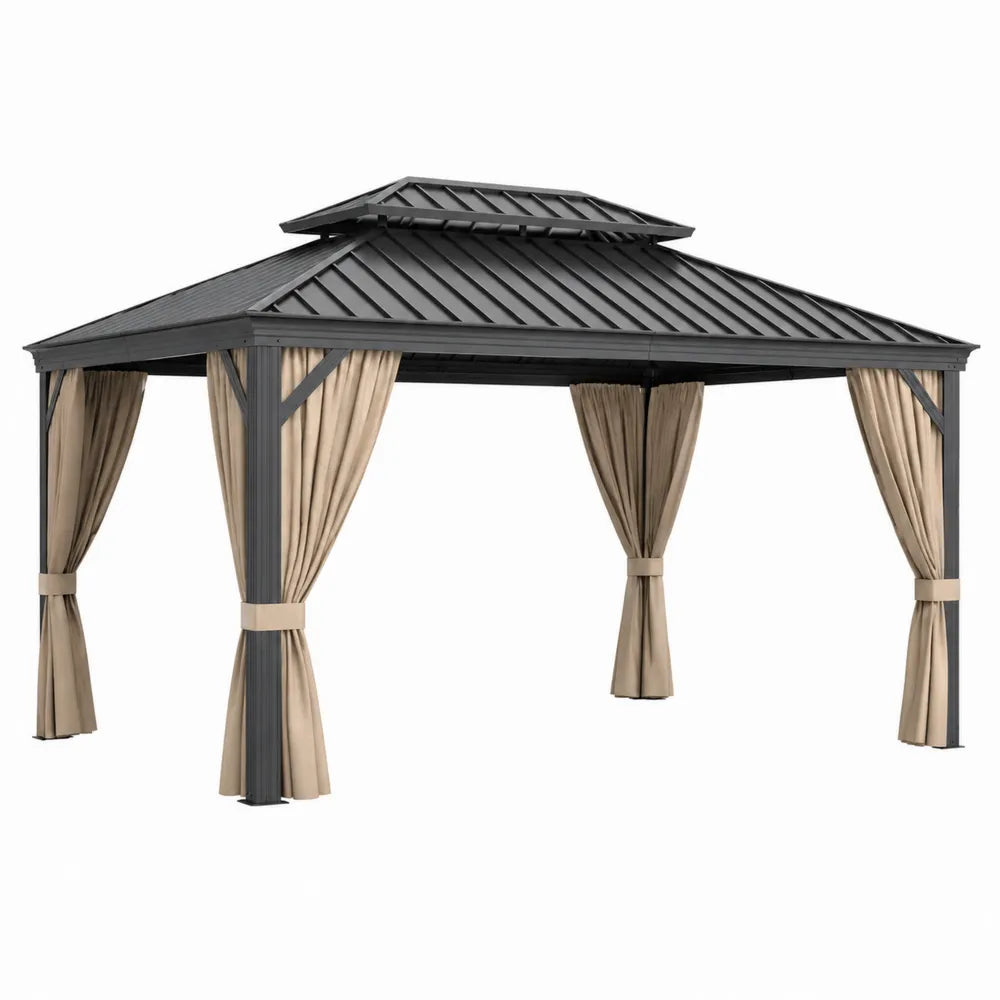 Pérgola de acero con cortinas de poliéster 3x4m