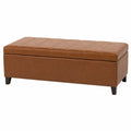 Banco de almacenamiento marrón piel sintética y madera 100x40x45 cm