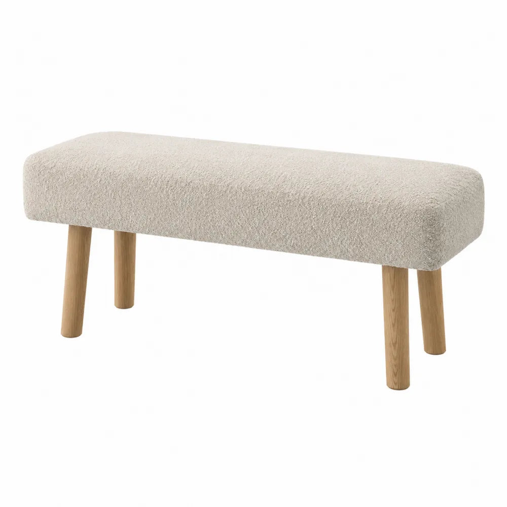 Banco de tela de poliéster beige con patas de madera